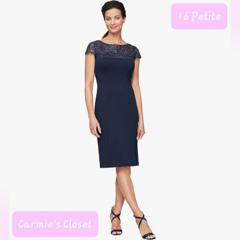 🔥NWT🔥OBO🔥 🔵 Alex Evenings Women's Short Embroidered Dresses Size 16P